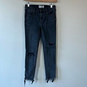 Free People Charcoal Wash Distressed Denim Skinny Jeans Size 24